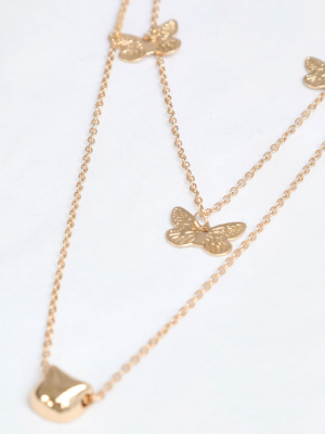 Gold Butterflies Multi Layer Necklace