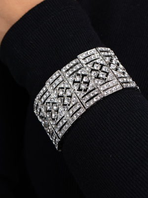 Silver And Crystal Art Deco Stretch Bracelet