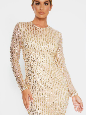 Gold Sequin Long Sleeved Bodycon Dress