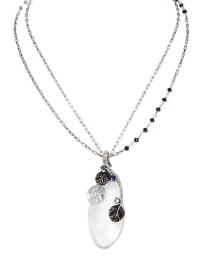 Botanical Leaf Pendant Necklace With Crystal, Diamonds And Spinel