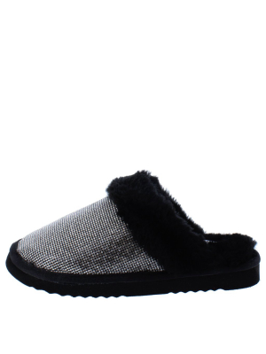 Holiday Black Rhinestone Embellished Faux Fur Slipper Sandal