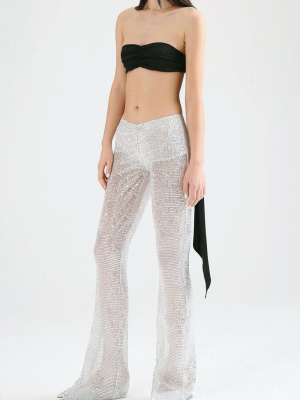 Sheer Sequin Bell Bottom Pants