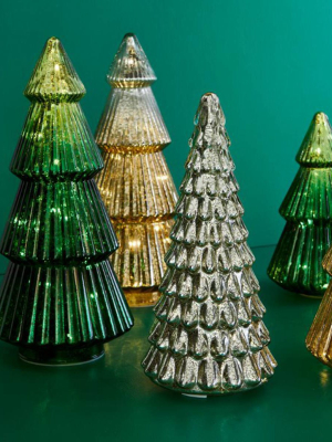 Lit Medium Mercury Glass Christmas Tree Decorative Figurine Ombre Green - Wondershop™