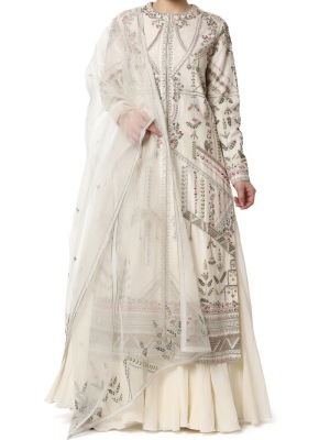 Embroidered Front Open Kurta With Slip Dress