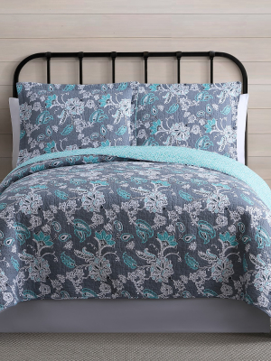 Modern Threads 100% Cotton 2 Or 3 Piece Printed Reversible Quilt Sets Agnes.