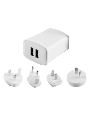 Insten Switchable Universal Dual Usb Plug Worldwide Travel Adapter, White