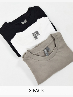 Asos Design 3 Pack Organic T-shirt With Crew Neck