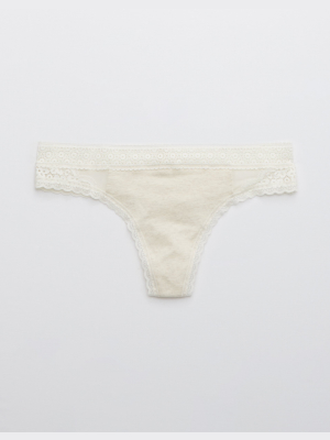 Aerie Queens Lace Cotton Thong Underwear