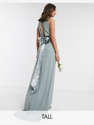 Tfnc Tall Bridesmaid Cowl Neck Bow Back Maxi Dress Dress In Sage