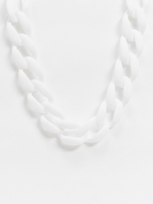 Asos Design Chain Link Necklace In White