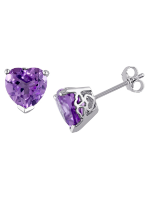 3 1/3 Ct. T.w. Heart Shaped Brazil Amethyst Earrings In Sterling Silver