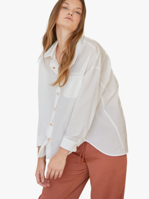 High-low Hem Cotton Button Up Shirt