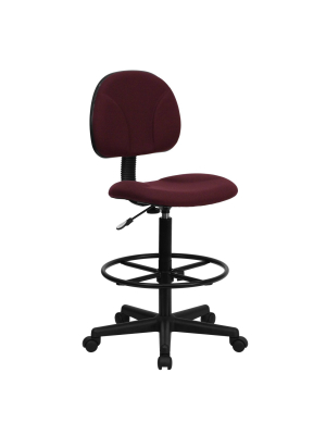 Ergonomic Drafting Chair Adjustable Burgundy Fabric - Flash Furniture