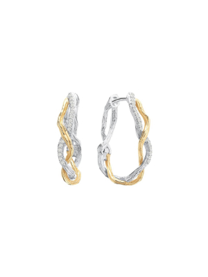 Wisteria Hoops 25mm In Sterling Silver & 18k With Diamonds