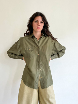 Olive Epaulet Button Up