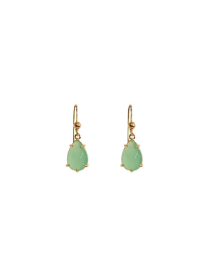 "green Chalcedony" Glass Prong Teardrop Earrings