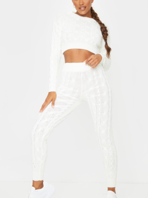 Cream Cable Knit Leggings And Sweater Set