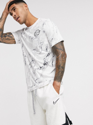 Nike Basketball Swoosh Logo T-shirt In White Marble