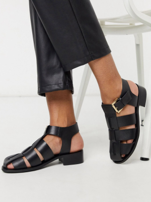 Asra Exclusive Sammy Fisherman Sandals In Black Leather