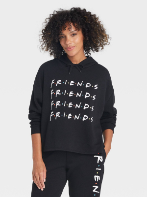 Women's Friends Flocked Hooded Graphic Sweatshirt - Black