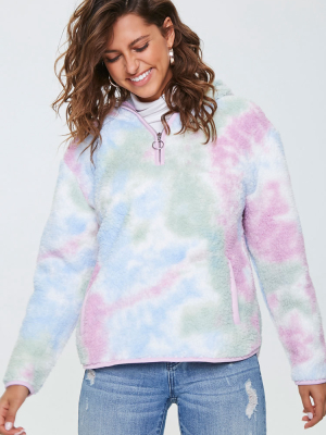 Faux Shearling Tie-dye Pullover