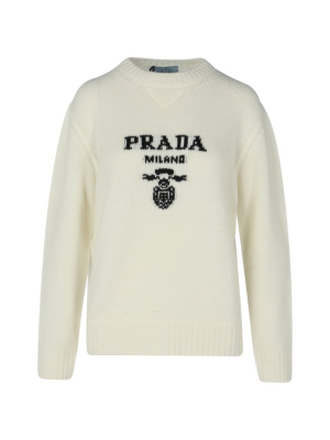 Prada Logo Intarsia Crewneck Sweater