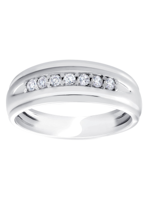 Pompeii3 Mens 1/4ct White Gold 7 Stone Diamond Ring 10k Polished Wedding Anniversary Band