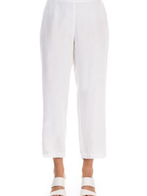 Cropped Straight White Linen Trousers