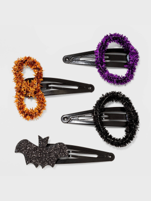 Tinsel Verbiage And Glitter Bat Snap Clip Set 4pc - Black