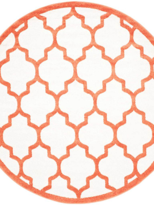 Amherst Quatrefoil Beige/orange Round Rug