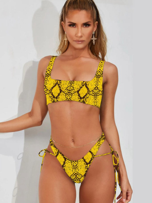 Snake Self Tie High Leg Thong Bikini Swimsuit - Two Piece Set