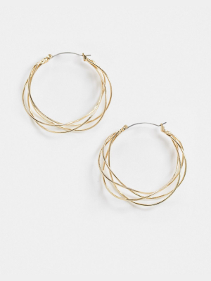 Asos Design Hoop Earrings In Sculptural Wire Design In Gold Tone