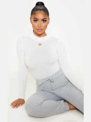 Petite White Basic High Neck Long Sleeved Bodysuit