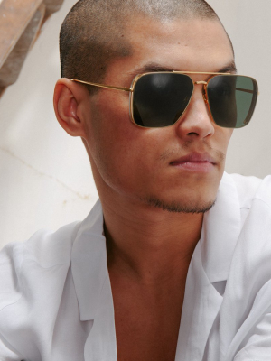 The Asher | Men's Aviator Sunglasses In Yellow Gold Frame (c1)