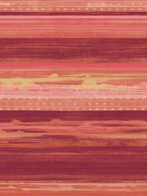 Horizon Brushed Stripe Wallpaper In Cranberry, Scarlet, And Blonde From The Boho Rhapsody Collection By Seabrook Wallcoverings