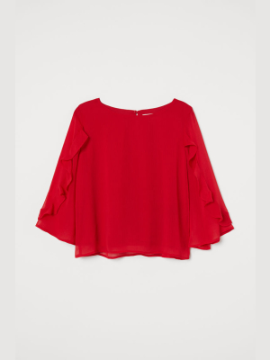 Flounce-sleeve Chiffon Blouse