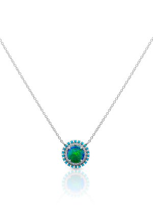 14kt White Gold Opal Turquoise Diamond Round Kai Necklace