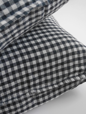 Linen Euro Pillowcase, Anthracite Gingham