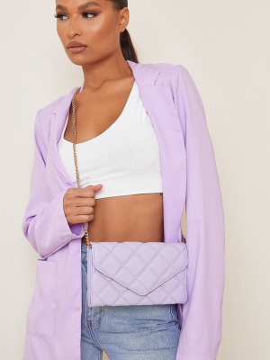 Lilac Quilted Envelope Cross Body Bag