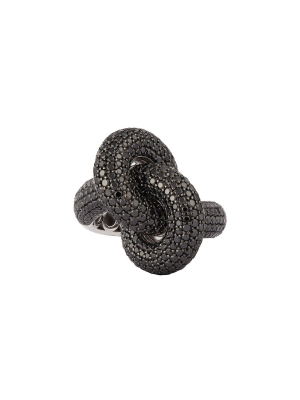 Fat Knot Black Diamond Ring - White Gold