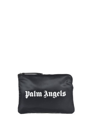 Palm Angels Logo Printed Zipped Clutch Bag