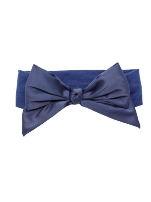 Bandeau Silk Bow Baby Headband - Navy