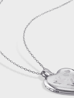 Heart With Handprint Locket Pendant Necklace In Sterling Silver (18")