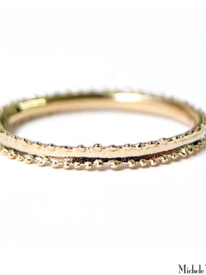 Double Dots Concave Gold Band Ring Small