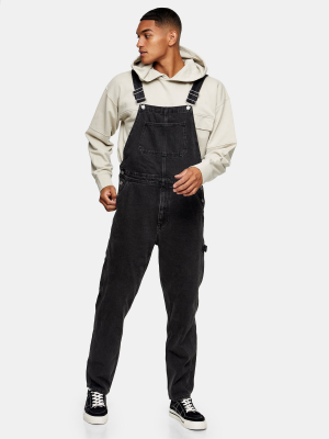 Washed Black Denim Overalls