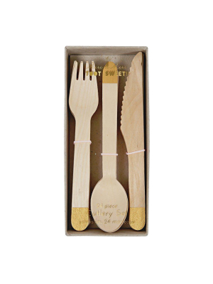 Gold Wooden Cutlery Set (x 24)