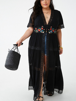 Plus Size Floral Embroidered Kimono