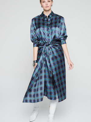 Silk Satin Check Dress