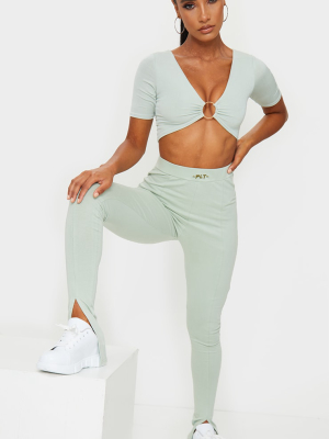 Prettylittlething Sage Split Hem Pants