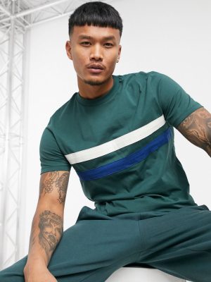 Asos Design T-shirt Set With Contrast Panels In Dark Green